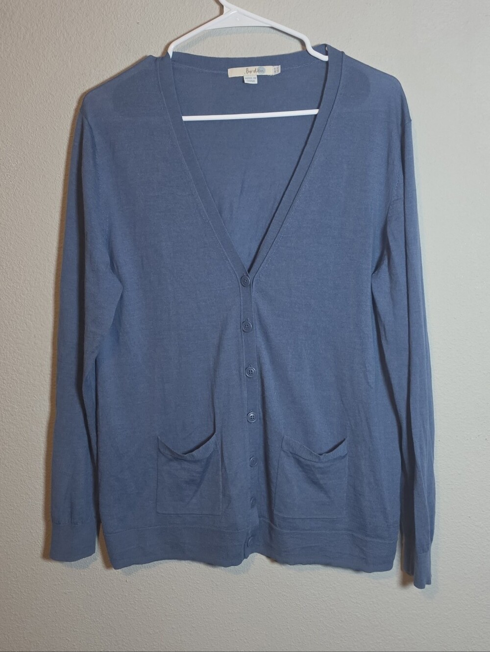 ​Boden Wool Silk Blend Cardigan Sweater Size 10 Slate Blue V-Neck Pocket Light